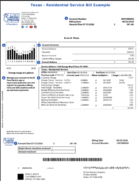 Example Texas residential electric bill